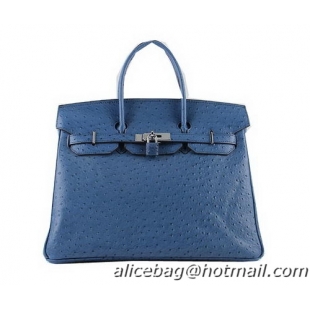 Hermes Birkin 35CM Tote Bags Blue Ostrich Leather H6089 Silver