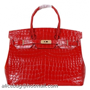 Hermes Birkin 35CM Tote Bag Shiny Croco Leather H35C Red