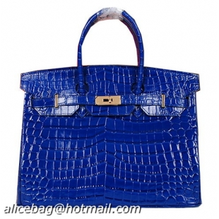 Hermes Birkin 35CM Tote Bag Shiny Croco Leather H35C Blue