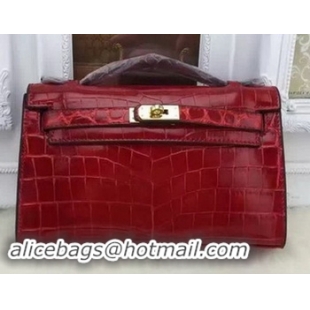 Crafted Hermes MINI Kelly 22cm Tote Bag Croco Leather KL22 Burgundy