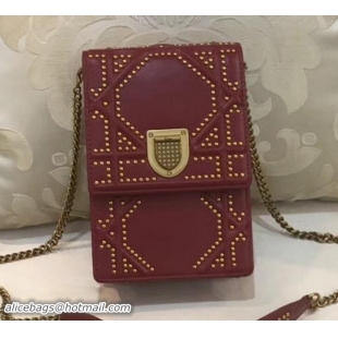 Good Product Dior Diorama Vertical Clutch Phone Bag In Dark Red Studded Lambskin With Large Cannage Design 2018 11419