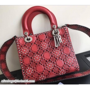 Unique Style Lady Dior Studded Flowers Supple Medium Bag 11401 Red Cruise 2018