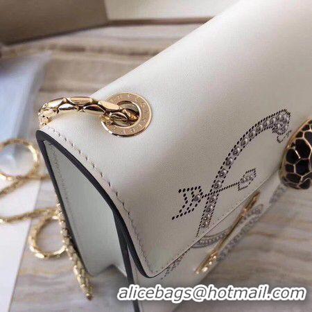 Charming BVLGARI Serpenti Forever Original Calfskin Leather Shoulder Bag BS6998 White