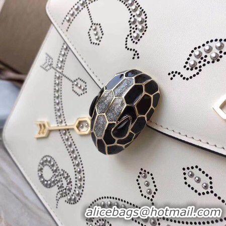 Charming BVLGARI Serpenti Forever Original Calfskin Leather Shoulder Bag BS6998 White