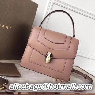 Hot Style BVLGARI Original Calfskin Leather Tote Bag 3781 Pink