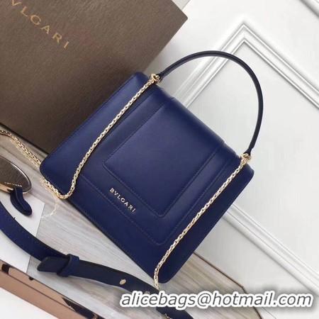 Shop Cheap BVLGARI Original Calfskin Leather Tote Bag 3781 Blue