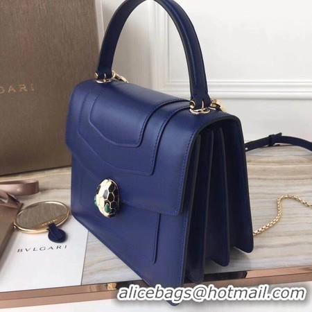 Shop Cheap BVLGARI Original Calfskin Leather Tote Bag 3781 Blue