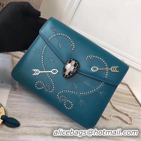 Unique Style BVLGARI Serpenti Forever Calfskin Leather Shoulder Bag 3788 Blue