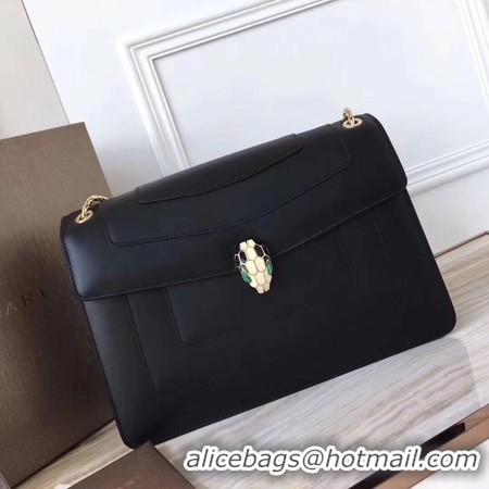 Top Grade BVLGARI Serpenti Forever Original Calfskin Leather Shoulder Bag 3780 Black