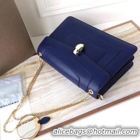 Comfortable BVLGARI Serpenti Forever Original Calfskin Leather Shoulder Bag 3780 Blue