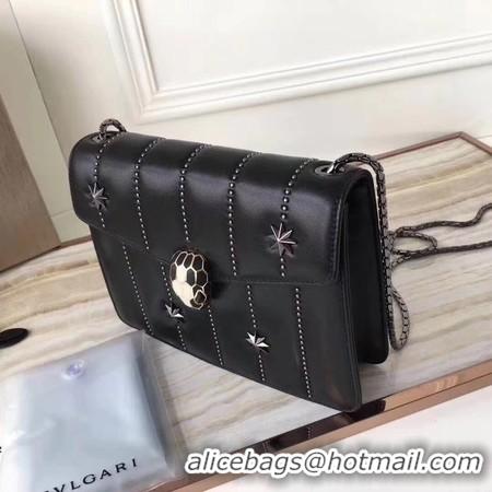 Low Price BVLGARI Serpenti Forever Original Calfskin Leather Shoulder Bag 3789 Black