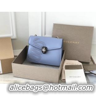 Best Price BVLGARI Serpenti Forever leather flap bag Serpenti neon 2206 blue