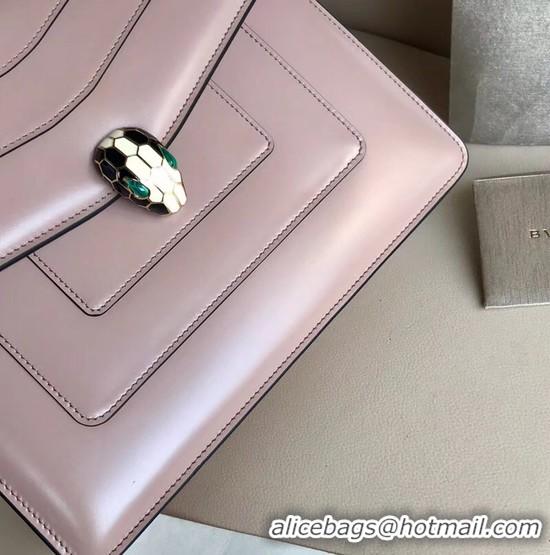 Duplicate BVLGARI Serpenti Forever leather shoulder bag 3749 light pink