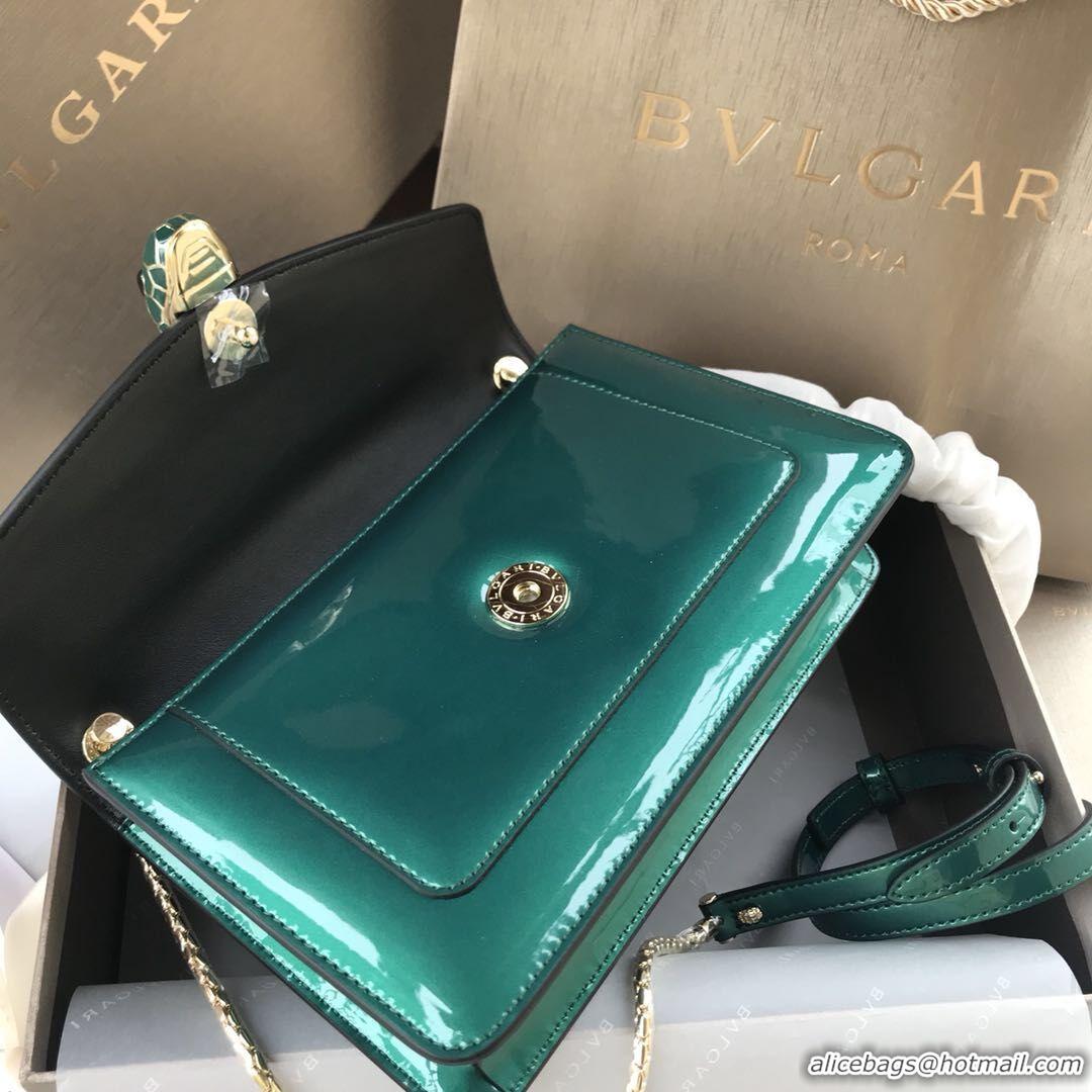 Duplicate BVLGARI Serpenti Forever metallic-leather shoulder bag 4953 green