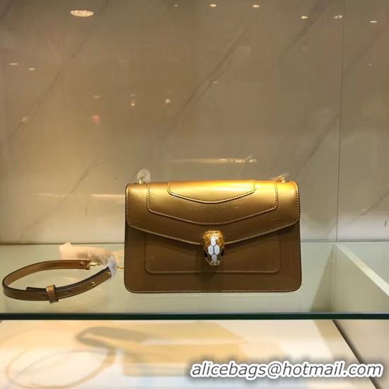 Low Price BVLGARI Serpenti Forever metallic-leather shoulder bag 91414 gold