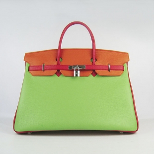 Hermes Birkin 40CM Togo Bag Red-Orange-Green 6099 Silver