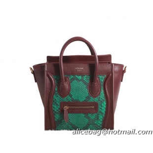 Celine Luggage Nano Boston Bag Original Snake Leather 3309 Green