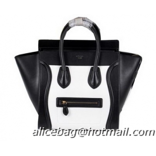 Celine Luggage Mini Boston Tote Bags Ferrari Leather CL3308 Black&White