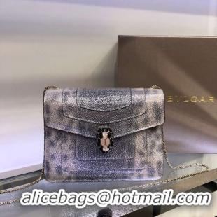 Top Grade BVLGARI Serpenti Forever leather shoulder bag 34559 grey