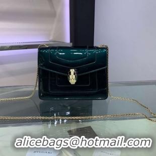 Top Design BVLGARI Serpenti Forever metallic-leather shoulder bag 34559 dark green