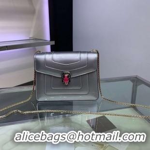 Grade BVLGARI Serpenti Forever metallic-leather shoulder bag 34559 silver&rose