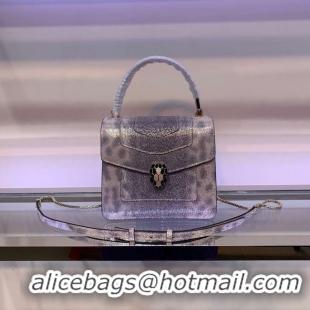 Charming BVLGARI Serpenti Forever leather flap bag 287614 grey