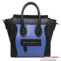 Celine Luggage Nano Shopper Bag Snake Leather Blue