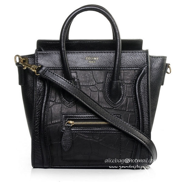 Celine Luggage Mini Boston Bags Croco Leather Black