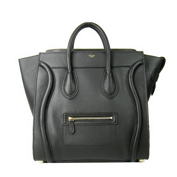 Celine Luggage Boston Tote Bags All Calfskin Leather C0192 Black