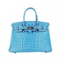 Hermes Birkin 30cm Crocodile Veins Bag Blue 6088 Gold Hardware