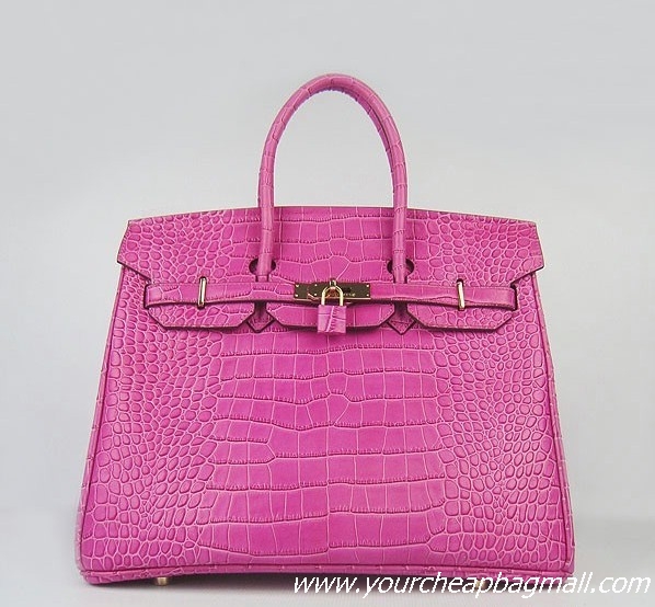 Hermes Birkin 35cm Crocodile Veins Leather Bag Peachblow 6089