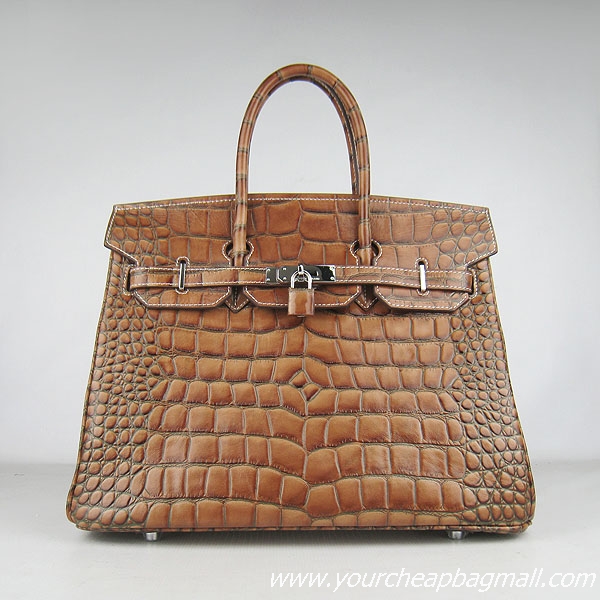 Hermes Birkin 35cm Max Crocodile Veins Leather Bag Light Coffee 6089 Silver Hardware