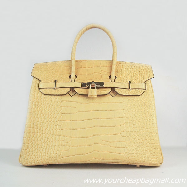 Hermes Birkin 35cm Crocodile Veins Leather Bag Yellow 6089 Gold Hardware