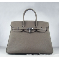 Hermes Birkin 35cm Tendon Veins Leather Bag Khaki Silver Hardware