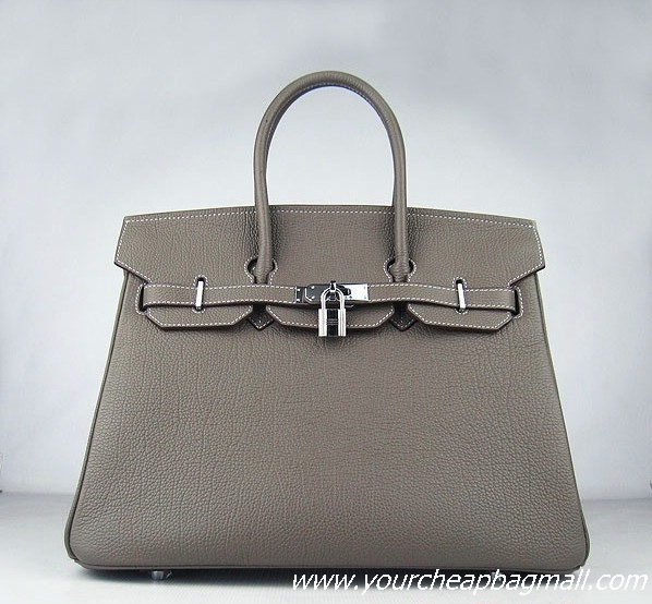 Hermes Birkin 35cm Tendon Veins Leather Bag Khaki Silver Hardware