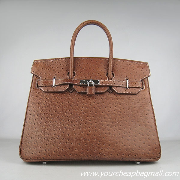 Hermes Birkin 35cm Ostrich Veins Handbag Light Coffee 6089 Silver Hardware