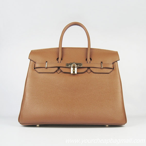 Hermes 35cm Embossed Veins Leather Bag Light Coffee 6089 Gold Hardware