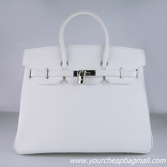 Hermes Birkin 35cm Embossed Veins Leather Bag White 6089 Silver Hardware