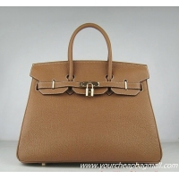 Hermes Birkin 35cm Tendon Veins Leather Bag Light Coffee Gold Hardware