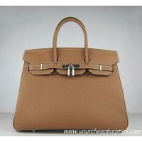 Hermes Birkin 35cm Tendon Veins Leather Bag Light Coffee Silver Hardware