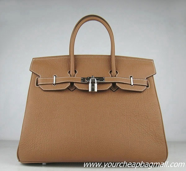 Hermes Birkin 35cm Tendon Veins Leather Bag Light Coffee Silver Hardware