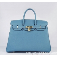 Hermes Birkin 35cm Tendon Veins Leather Bag Blue Gold Hardware