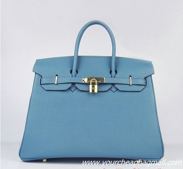 Hermes Birkin 35cm Tendon Veins Leather Bag Blue Gold Hardware