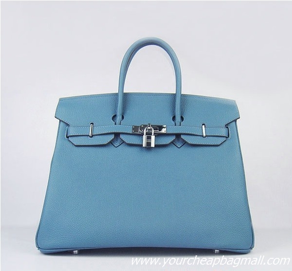 Hermes Birkin 35cm Tendon Veins Leather Bag Blue Silver Hardware