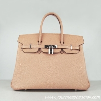 Hermes Birkin 35cm Pearl Veins Leather Bag Light Orange 6089 Silver Hardware