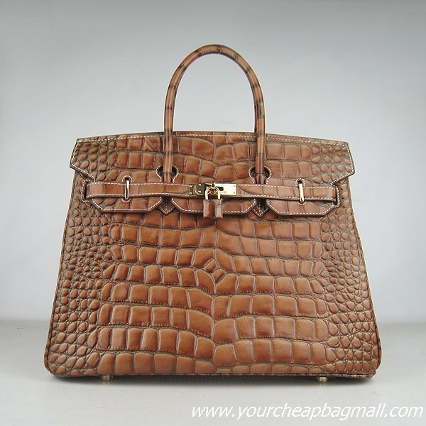 Hermes Birkin 35cm Max Crocodile Veins Leather Bag Light Coffee 6089 Gold Hardware