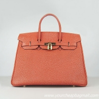 Hermes Birkin 35cm Pearl Veins Leather Bag Dark Orange 6089 Gold Hardware