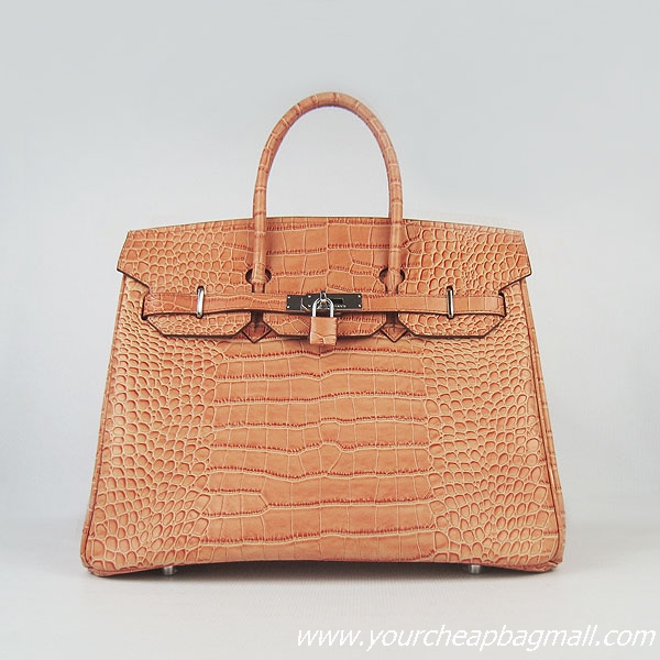 Hermes Birkin 35cm Crocodile Veins Leather Bag Orange 6089 Silver Hardware