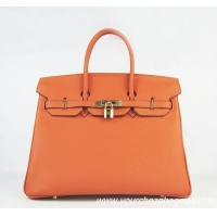 Hermes Birkin 35cm Tendon Veins Leather Bag Orange Gold Hardware