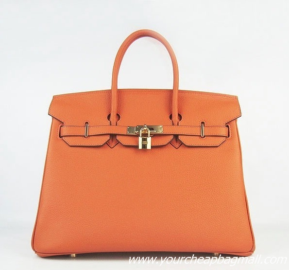 Hermes Birkin 35cm Tendon Veins Leather Bag Orange Gold Hardware